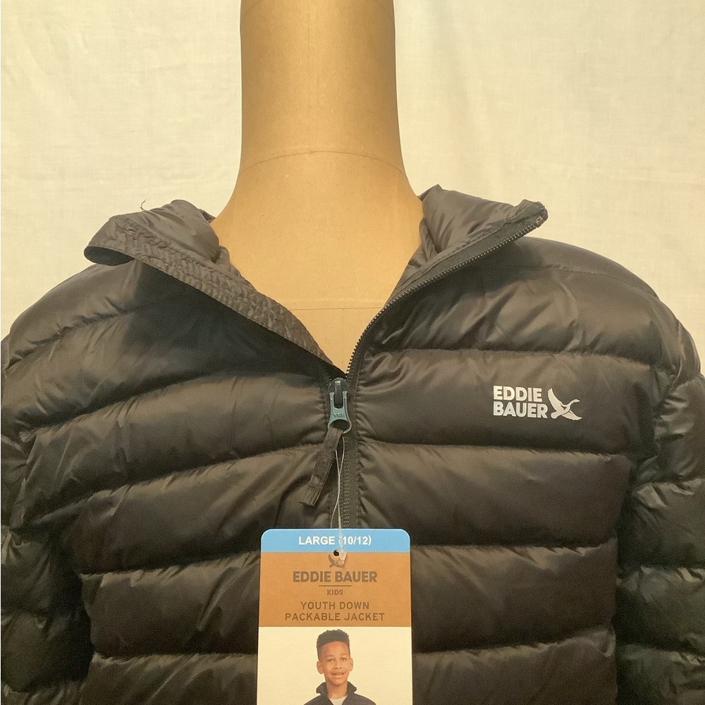 Eddie Bauer Boys’ L Black Puffer Jacket with Quilted Design - Picture 9 of 11